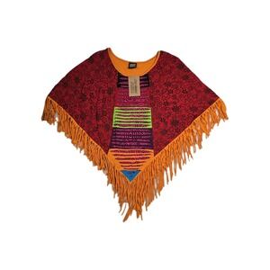 Shop Therapy Women's One Size Poncho Boho Hippie Orange Red‎ New